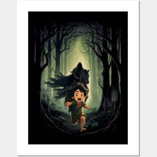 Dark Persuit - Halfling Fleeing from a Black Rider - Fantasy Posters and Art